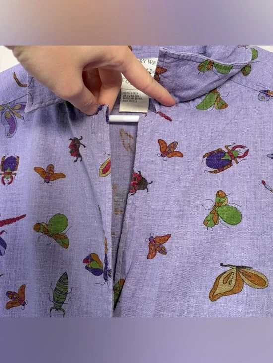 Vintage Purple Linen Blend Bug Patterned Button Up - Picture 6 of 13